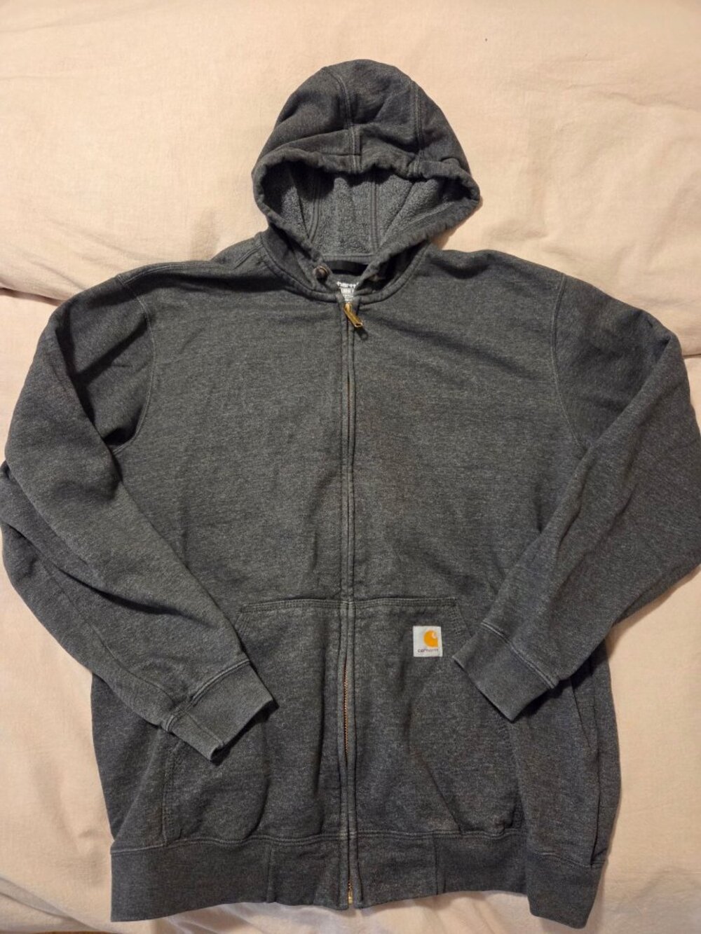 Mens Carhartt Gray Full Zip Hoodie Loose Fit L Cotton Blend Comfort Heavy Soft - Picture 7 of 8